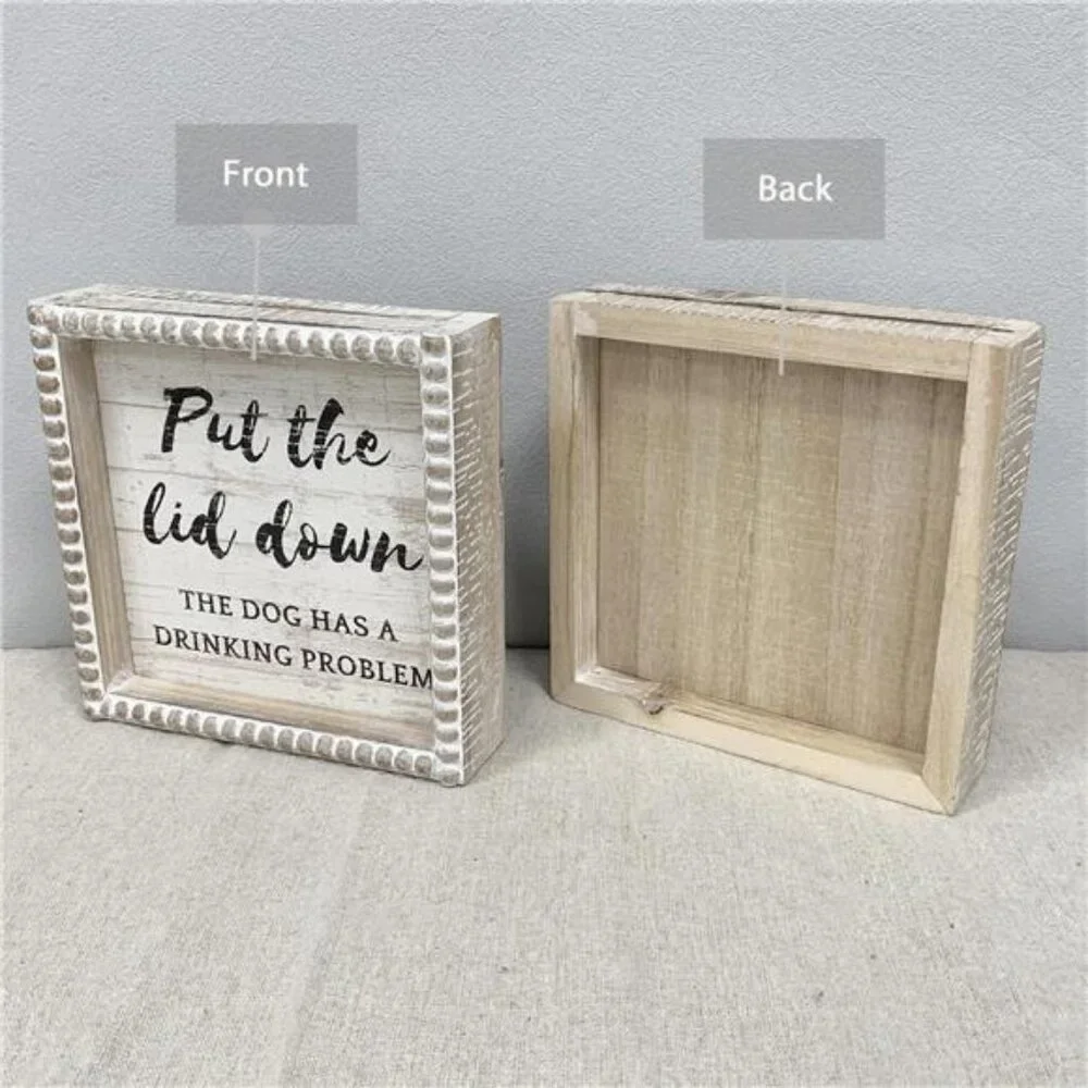Boho Farmhouse Wooden Framed Bathroom Decor Signs, Funny Restroom Decorative